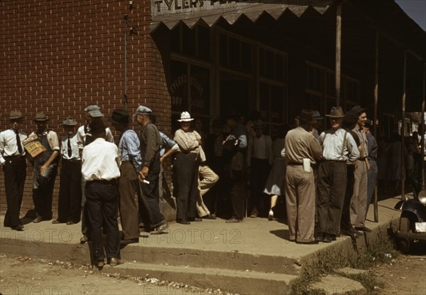 Farmers and townspeople in center of town on Court Day, Campton, Ky., 1940. Creator: Marion Post Wolcott.