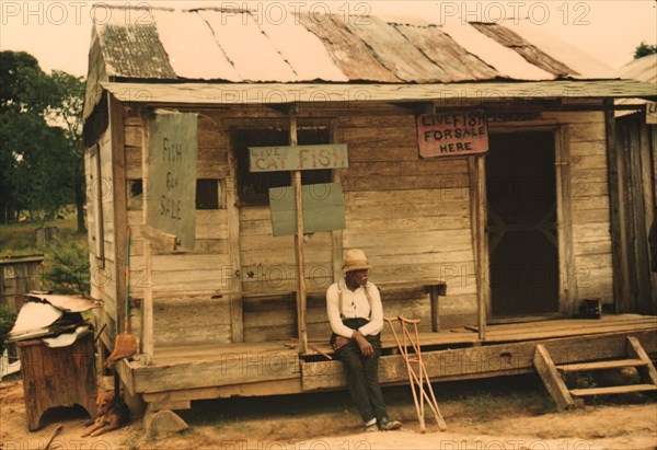 A store with live fish for sale, vicinity of Natchitoches, La., 1940. Creator: Marion Post Wolcott.