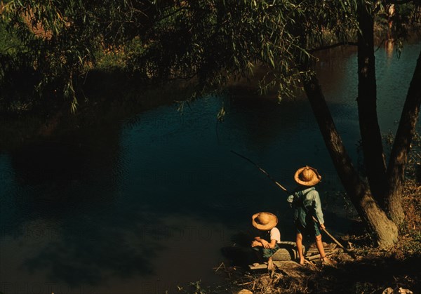 Boys fishing in a bayou, Schriever, La. , 1940. Creator: Marion Post Wolcott.