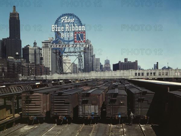 General view of part of the South Water Street freight...Illinois Central Railroad, Chicago, 1943. Creator: Jack Delano.