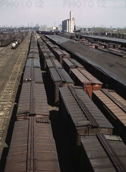 General view of part of the Galewood yard of the Chicago, Milwaukee..., Illinois, 1943. Creator: Jack Delano.