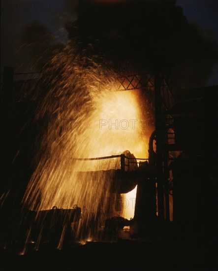 Bessemer converter (iron into steel), Allegheny Ludlum Steel[e] Corp., Brackenridge, Pa., (1941?). Creator: Alfred T Palmer.