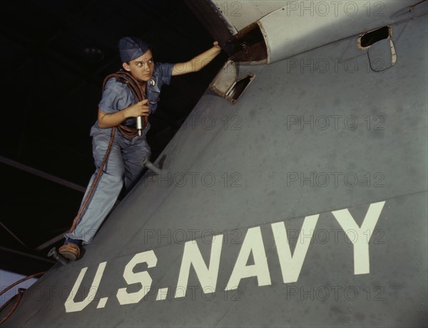 Lorena Craig is a cowler under civil service at the Naval Air Base, Corpus Christi, Texas, 1942. Creator: Howard Hollem.