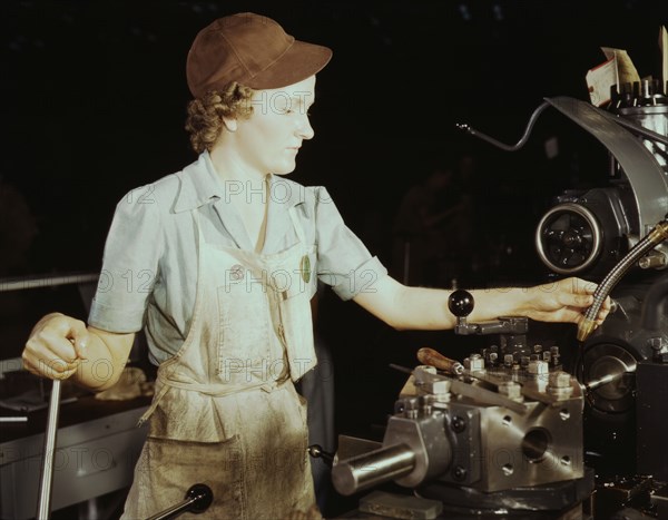 Beulah Faith, 20, used to be sales clerk...Consolidated Aircraft Corp., Fort Worth, Texas, 1942. Creator: Howard Hollem.