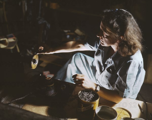 Formerly a sculptress and designer of tiles, Dorothy Cole converted..., Glenview, Ill., 1942. Creator: Howard Hollem.