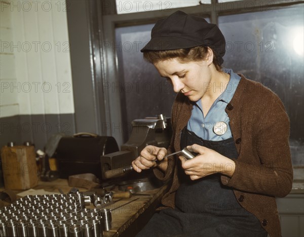 War production workers at the Vilter [Manufacturing] Company making M5..., Milwaukee, Wis. , 1943. Creator: Howard Hollem.