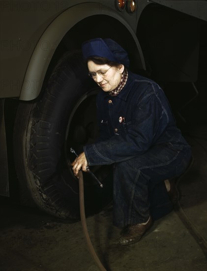 War production workers at the Heil Company making gasoline trailer tanks...Milwaukee, Wis, 1943. Creator: Howard Hollem.