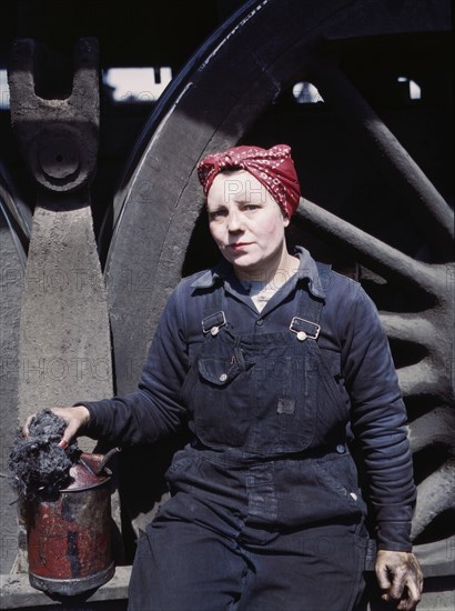 C. & N.W. R.R., Mrs. Marcella Hart, mother of three children, employed as a..., Clinton, Iowa, 1943. Creator: Jack Delano.