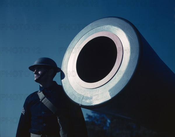 16-inch coast artillery gun stamped "Watervliet Arsenal 1921," Ft. Story, Va., 1942. Creator: Alfred T Palmer.