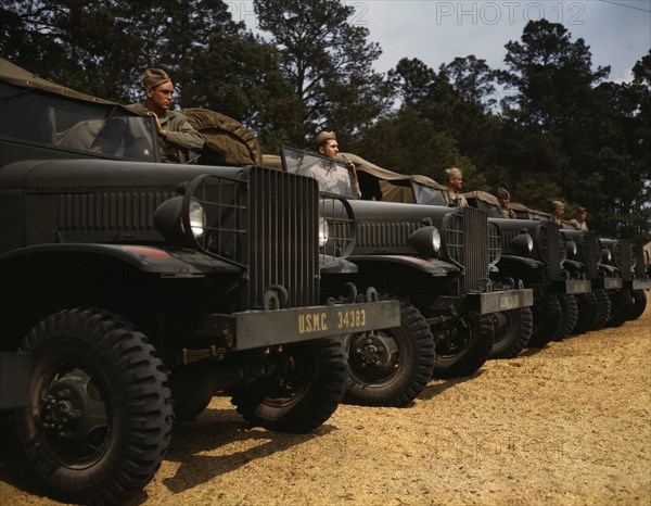 Marine motor detachment, New River, Jacksonville, North Carolina. , 1942. Creator: Alfred T Palmer.