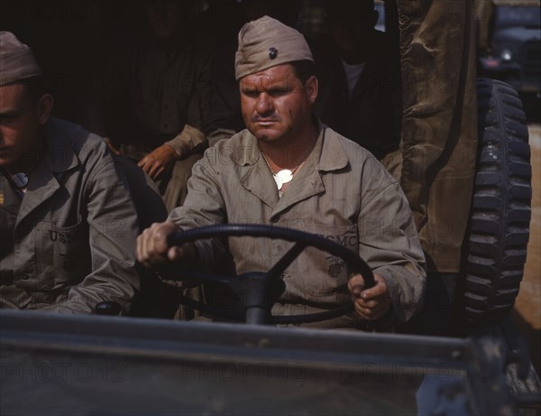 Driver of Marine truck, New River, N.C., 1942. Creator: Alfred T Palmer.