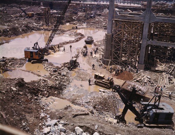 Construction work at the TVA's Douglas Dam, Tenn., 1942. Creator: Alfred T Palmer.