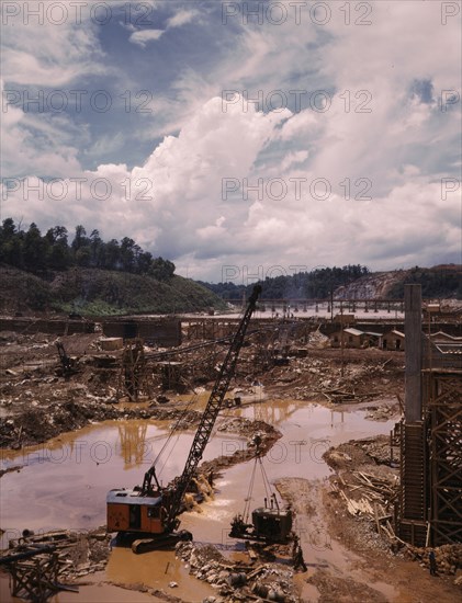 Early stages of construction work at the TVA's Douglas Dam, Tenn., 1942. Creator: Alfred T Palmer.
