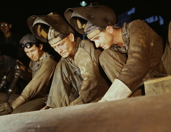 Welders making boilers for a ship, Combustion Engineering Co., Chattanooga, Tenn., 1942. Creator: Alfred T Palmer.