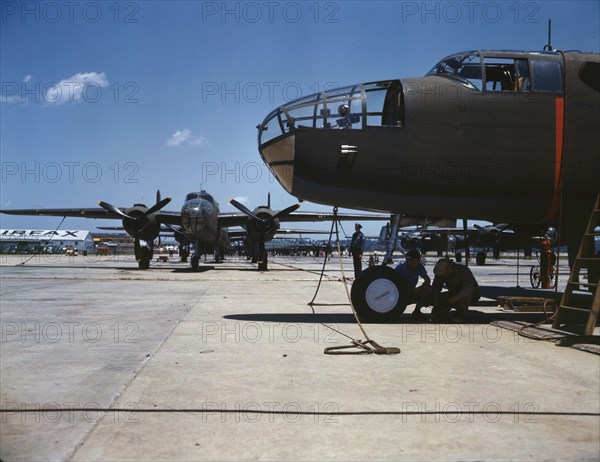 New B-25 bombers lined up for final inspection..., North American Aviation, Inc., Calif. , 1942. Creator: Alfred T Palmer.