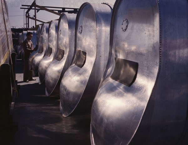 Bomb bay gasoline tanks for long flights...North American Aviation, Inc., Inglewood, Calif. , 1942. Creator: Alfred T Palmer.