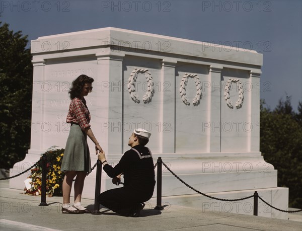 Sailor and girl at the Tomb of the Unknown Soldier, Washington, D.C. , 1943. Creator: John Collier.