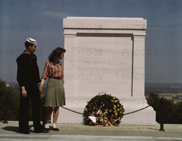 Sailor and girl at the Tomb of the Unknown Soldier, Washington, D.C. , 1943. Creator: John Collier.