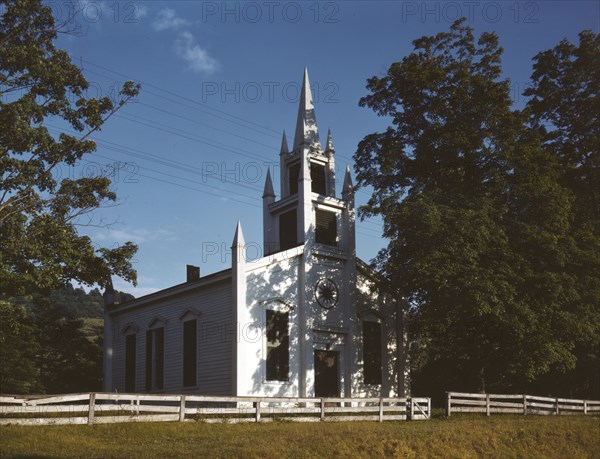 Church along the Delaware River, N.Y., 1943. Creator: John Collier.