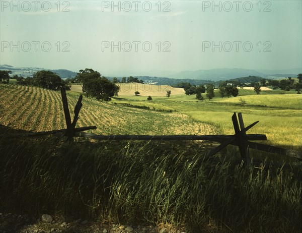 Farmland in the Taconic range, near the Hudson River Valley in New York state, 1943. Creator: John Collier.