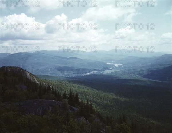 A view looking northeast from the fire tower manned...Pine Mountain, Gorham vicinity, N.H., 1943. Creator: John Collier.