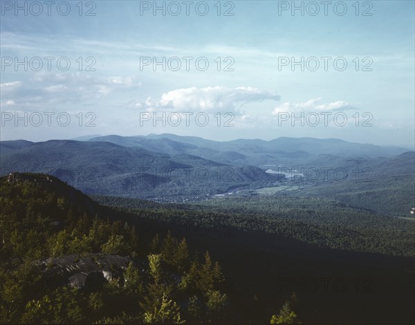 A view looking northeast from the fire tower manned...Pine Mountain, Gorham vicinity, N.H., 1943. Creator: John Collier.