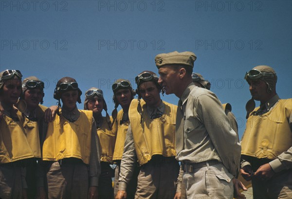 Marine lieutenants studying glider piloting at Page Field, Parris Island, S.C., 1942. Creator: Alfred T Palmer.