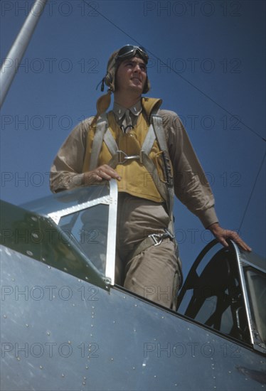 Marine Corps lieutenant studying glider piloting at Page Field, Parris Island, S.C., 1942. Creator: Alfred T Palmer.