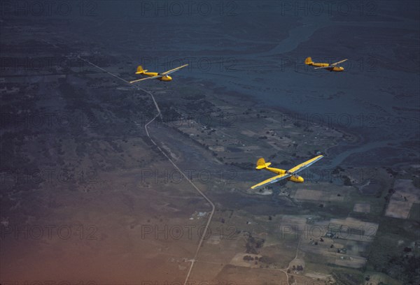 Marine Corps gliders in flight out of Parris Island, S.C., 1942. Creator: Alfred T Palmer.