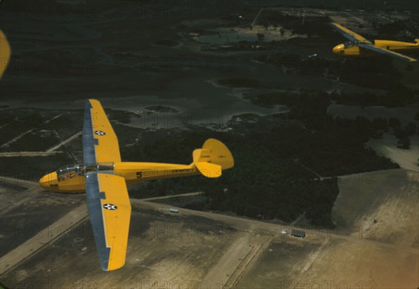 Marine Corps gliders in flight out of Parris Island, S.C., 1942. Creator: Alfred T Palmer.