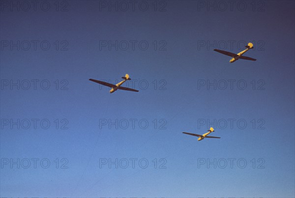 Marine Corps gliders in flight out of Parris Island, S.C., 1942. Creator: Alfred T Palmer.