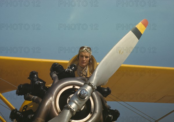 Marine lieutenant with the towing plane for the gliders at Page Field, Parris Island, S.C., 1942. Creator: Alfred T Palmer.