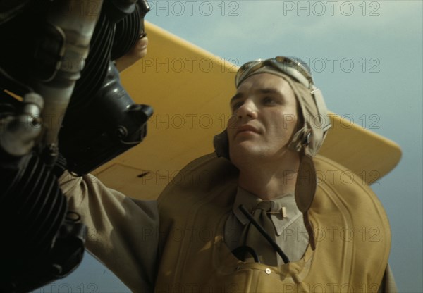 Marine lieutenant, pilot with the power towing plane for...Parris Island's Page Field, S.C., 1942. Creator: Alfred T Palmer.