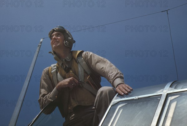 Marine Corps lieutenant studying glider piloting at Page Field, Parris Island, S.C., 1942. Creator: Alfred T Palmer.