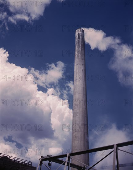 Smoke stack of TVA chemical plant where elemental..., vicinity of Muscle Shoals, Alabama, 1942. Creator: Alfred T Palmer.