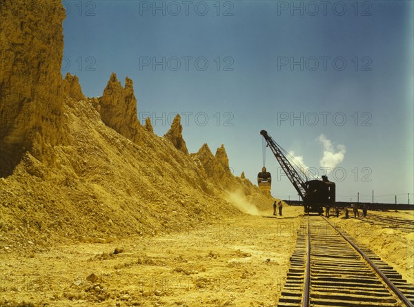 Nearly exhausted sulphur vat from which railroad..., Freeport Sulphur Co, Hoskins Mound, Texas, 1943 Creator: John Vachon.