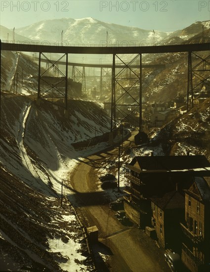 Carr Fork Canyon as seen from "G" bridge, Bingham Copper Mine, Utah, 1942. Creator: Andreas Feininger.