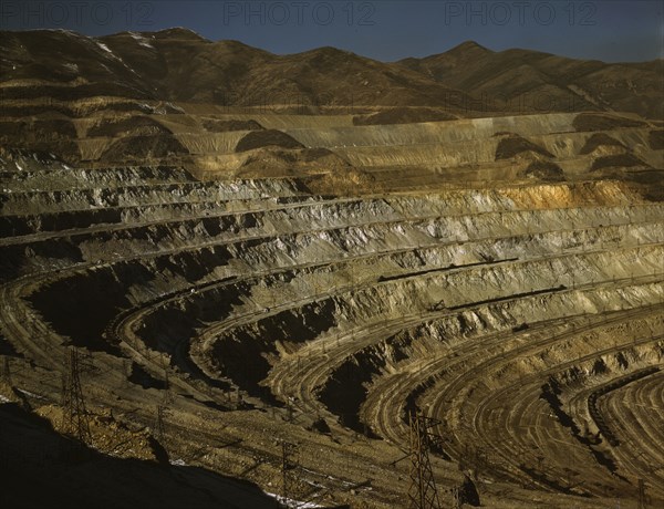 View of the Utah Copper Company open-pit mine workings at Carr Fork...Bingham Canyon, Utah, 1942. Creator: Andreas Feininger.