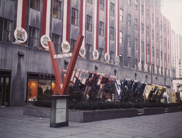 United Nations exhibit by OWI in Rockefeller Plaza, New York, N.Y., 1943. Creator: Marjory Collins.