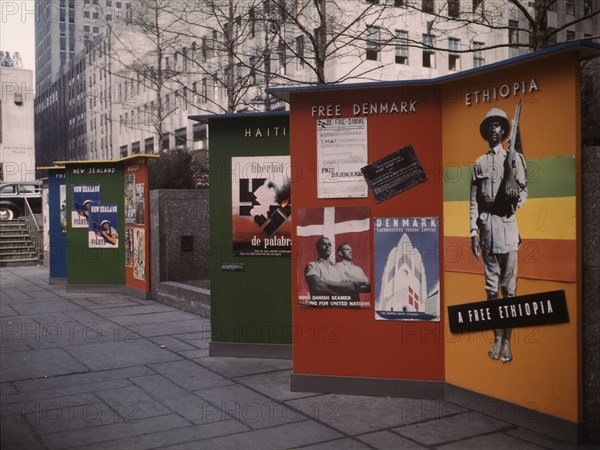 Rockefeller Plaza, exhibit [for] United Nations by OWI, New York, N.Y. , 1943. Creator: Marjory Collins.