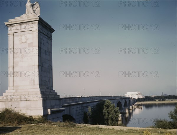 Memorial Bridge, looking from the Virginia side of the Potomac River..., Washington, D.C., ca. 1943. Creator: Unknown.