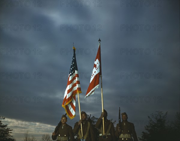 Color guard of Negro engineers, Ft. Belvoir(?), Va., between 1941 and 1945. Creator: Unknown.