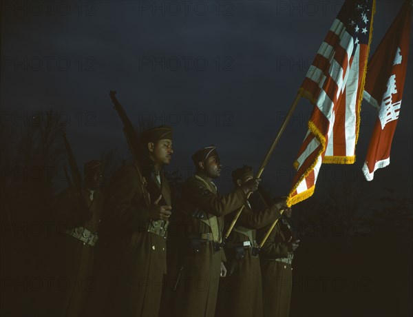 Color guard of Negro engineers, Ft. Belvoir(?), Va., between 1941 and 1945. Creator: Unknown.