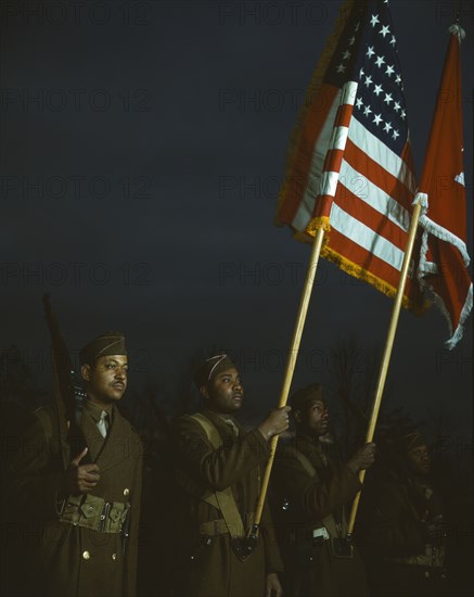 Color guard of Negro engineers, Ft. Belvoir(?), Va., between 1941 and 1945. Creator: Unknown.