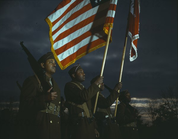 Color guard of Negro engineers, Ft. Belvoir(?), Va., between 1941 and 1945. Creator: Unknown.