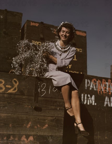 Annette del Sur publicizing salvage campaign...Douglas Aircraft Company, Long Beach, Calif., 1942. Creator: Alfred T Palmer.