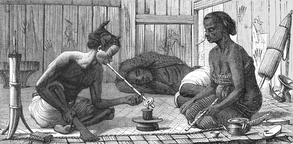 'Malay Opium-smokers; A Visit to Borneo', 1875. Creator: A.M. Cameron.