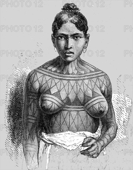 'Mundi Rucu Girl, Tatooed; A Trip up the Trombetas', 1875. Creator: Unknown.