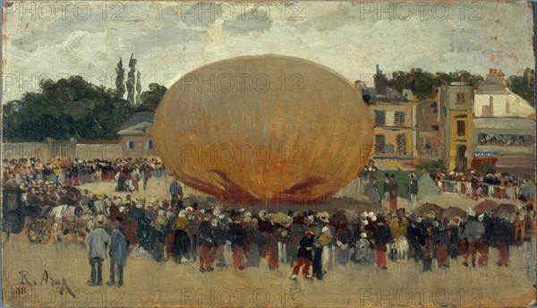 Raising a balloon, c1880.