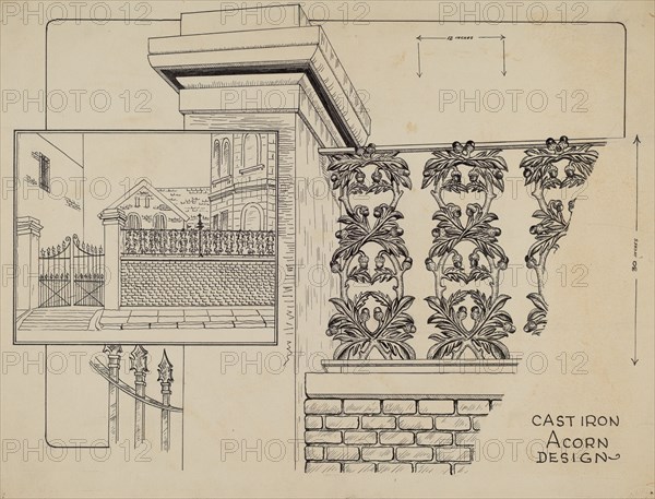 Cast Iron Fence Railing, c. 1936.